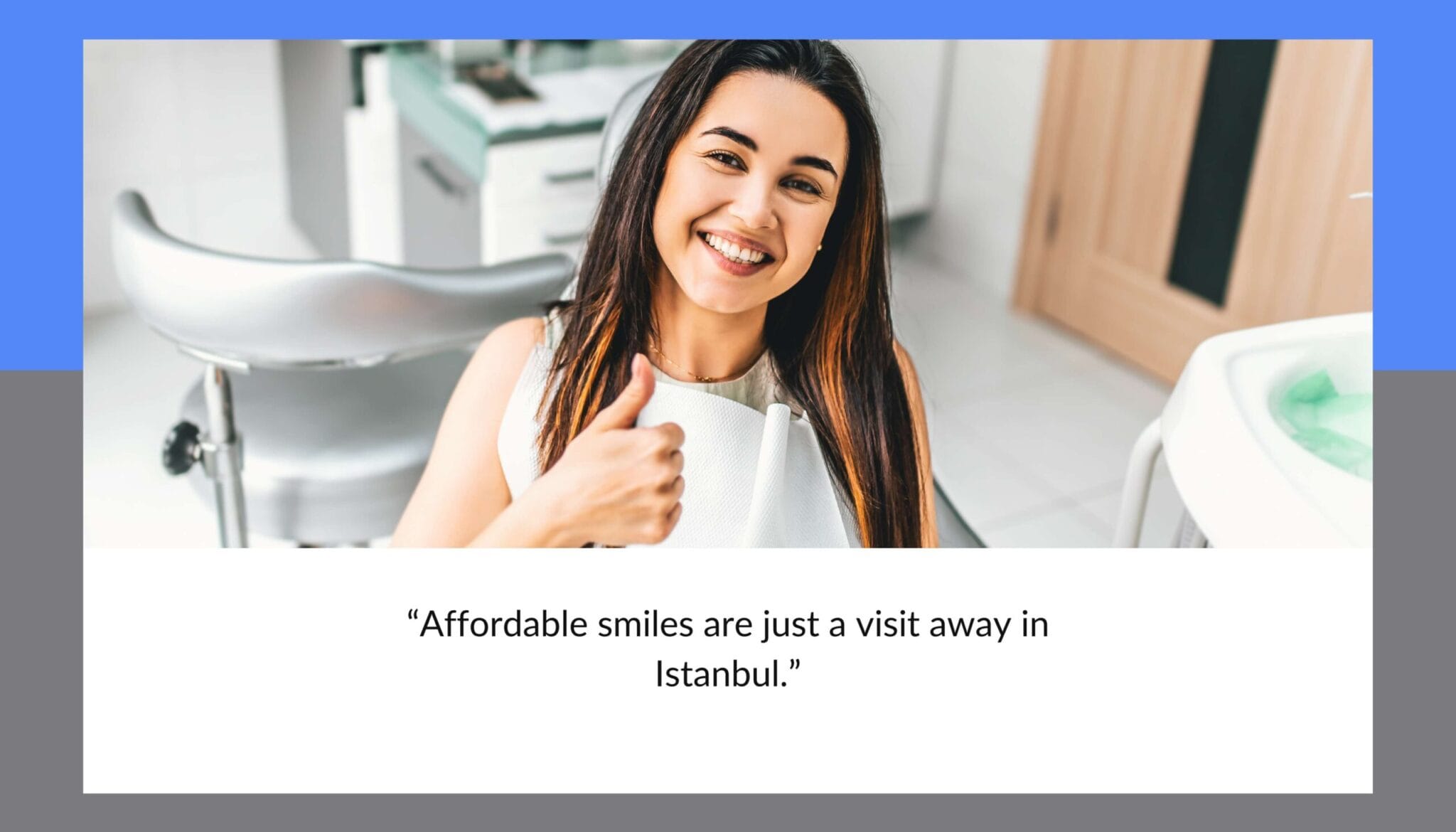 A happy patient giving a thumbs-up in an Istanbul dental clinic after receiving affordable dental implants from IST Smile Experts, with the text 'Affordable smiles are just a visit away in Istanbul.